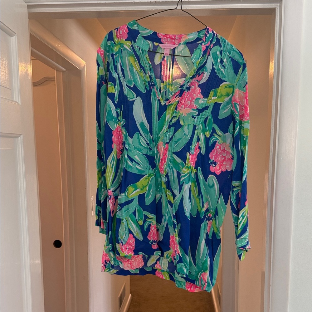 Lilly Pulitzer Blue and Pink Floral Top
